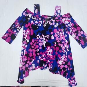 Floral Off-Shoulder Top - Blue and Pink